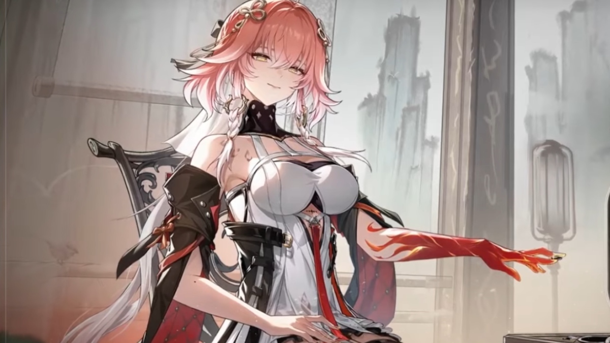 Wuthering Waves Changli character art sitting and holding hand out
